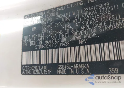 2012 Toyota Highlander Limited V6 z USA, uszkodzony, nr VIN 5TDDK3EH0CS101438